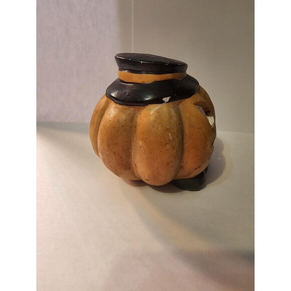 Vintage Cute Spooky Ceramic Tealight Halloween Orange Pumpkin Decor Antique - Picture 4 of 7